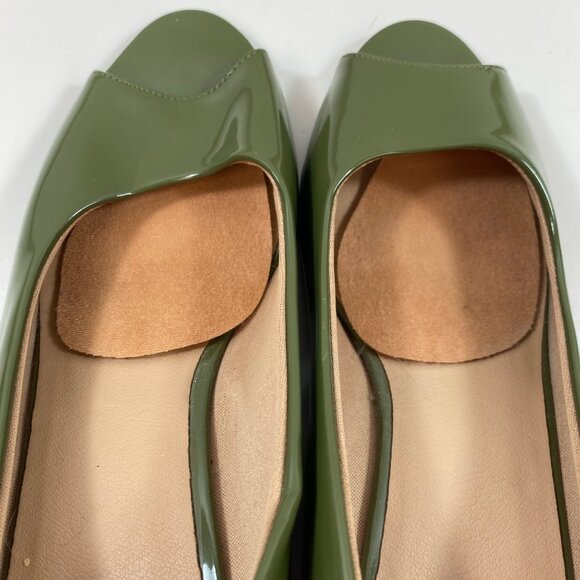 Forever Womens Olive Green Peep Toe Wedge Office Work Slip-On 2.5" Heel Size 10 - Picture 6 of 12